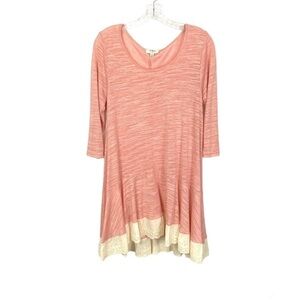 Umgee Tunic Dress Pink Ivory Lace Hem